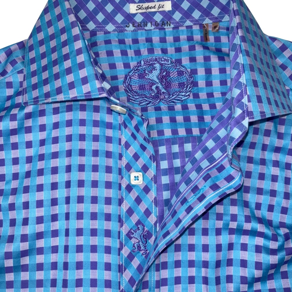 Bugatchi‎ Shaped Fit Dress Shirt Blue & Purple Long Sleeve Button Down Medium